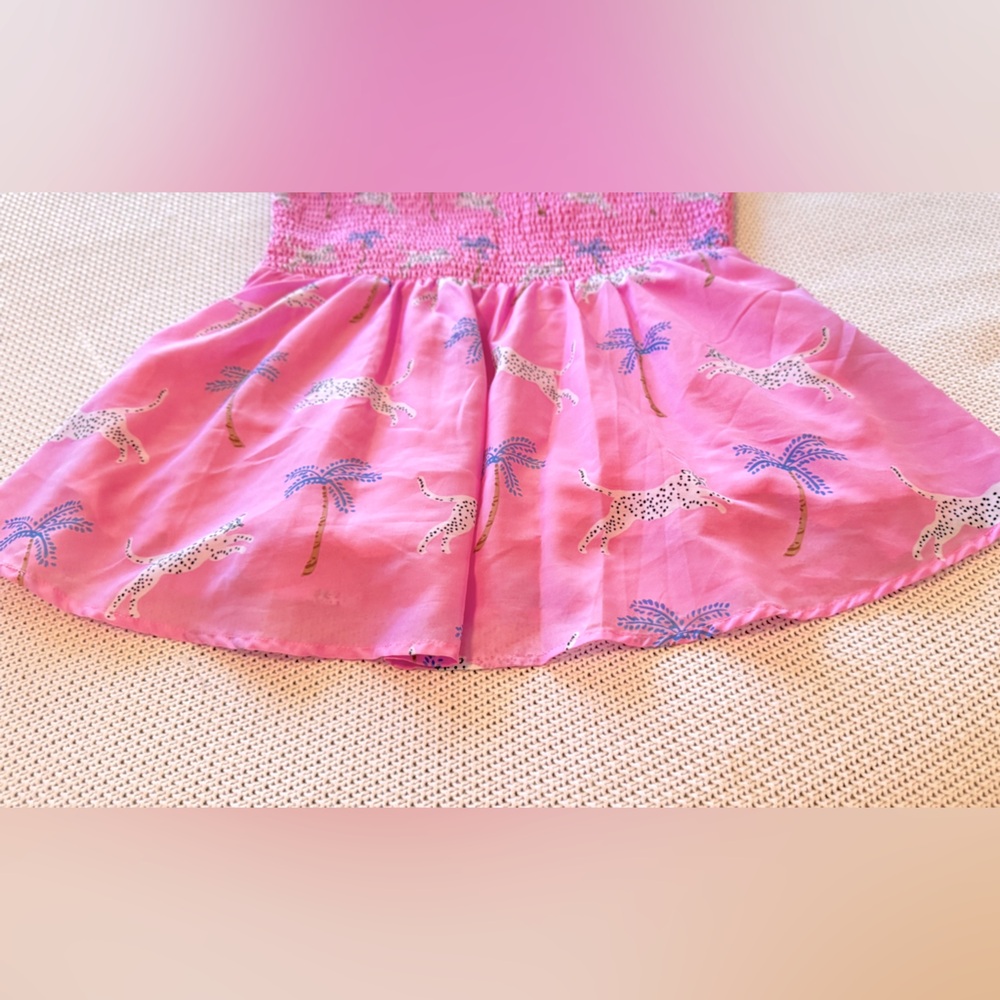 J. MARIE Remi Ruched Smocked Pink & Purple Leopard Palm Tree Ruffle Top Blouse - Picture 7 of 15